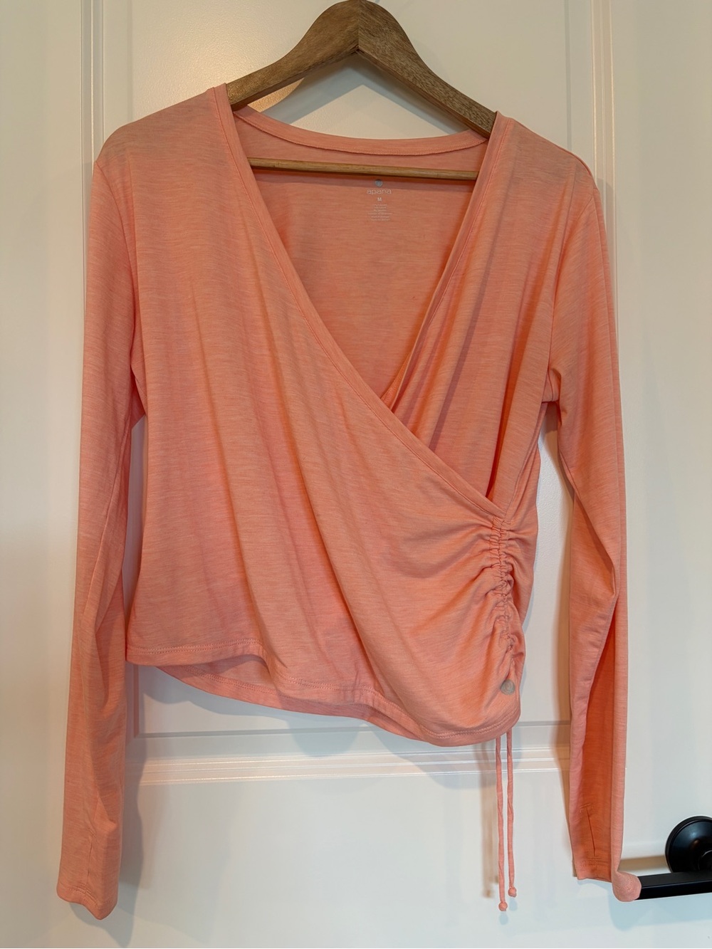 Apana Peach Revolve Faux Wrap Long Sleeve Activewear Top M